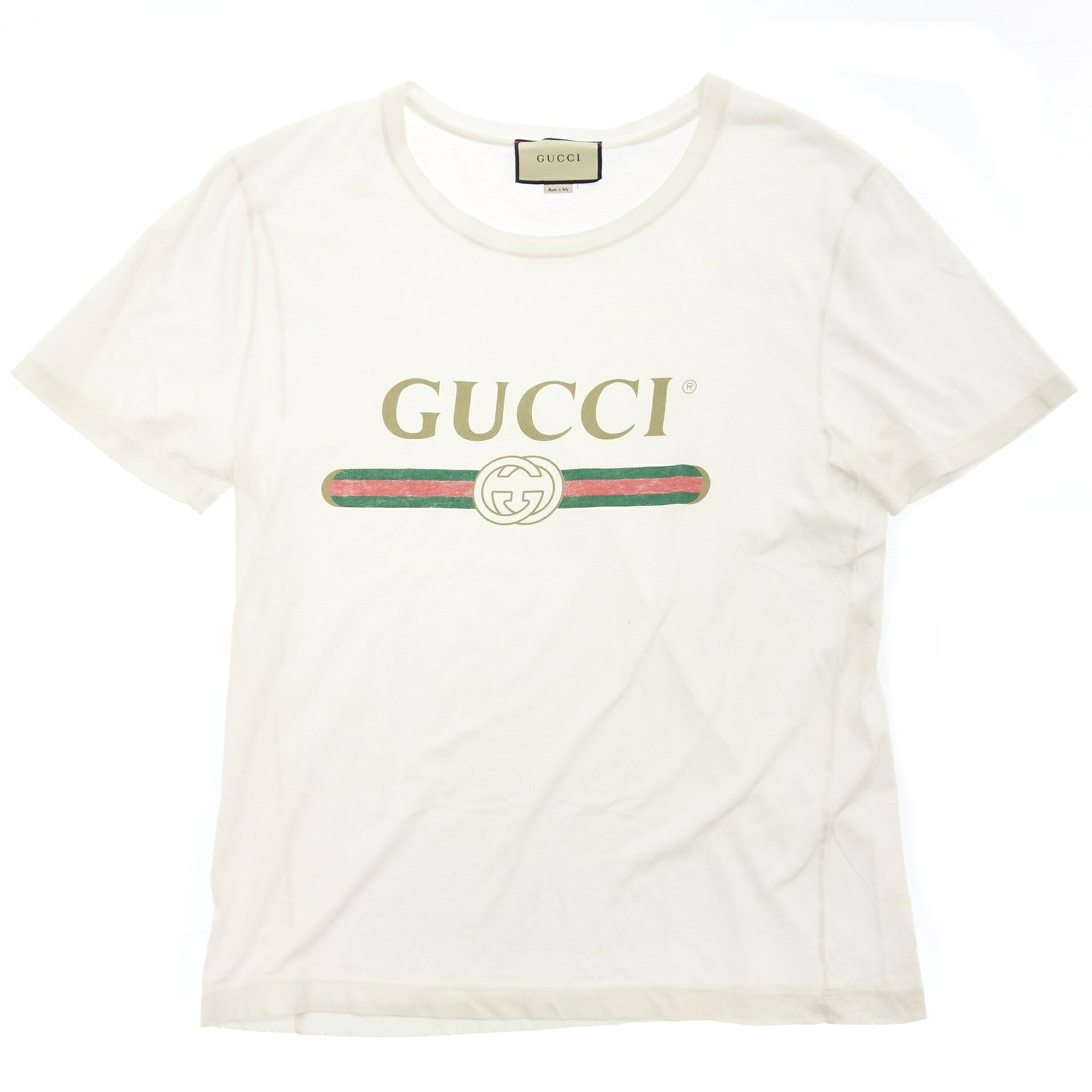 Gucci メンズ ロゴウォッシュド オーバーサイズ 半袖 Tシャツ トップス 440103 ホワイト M (208535