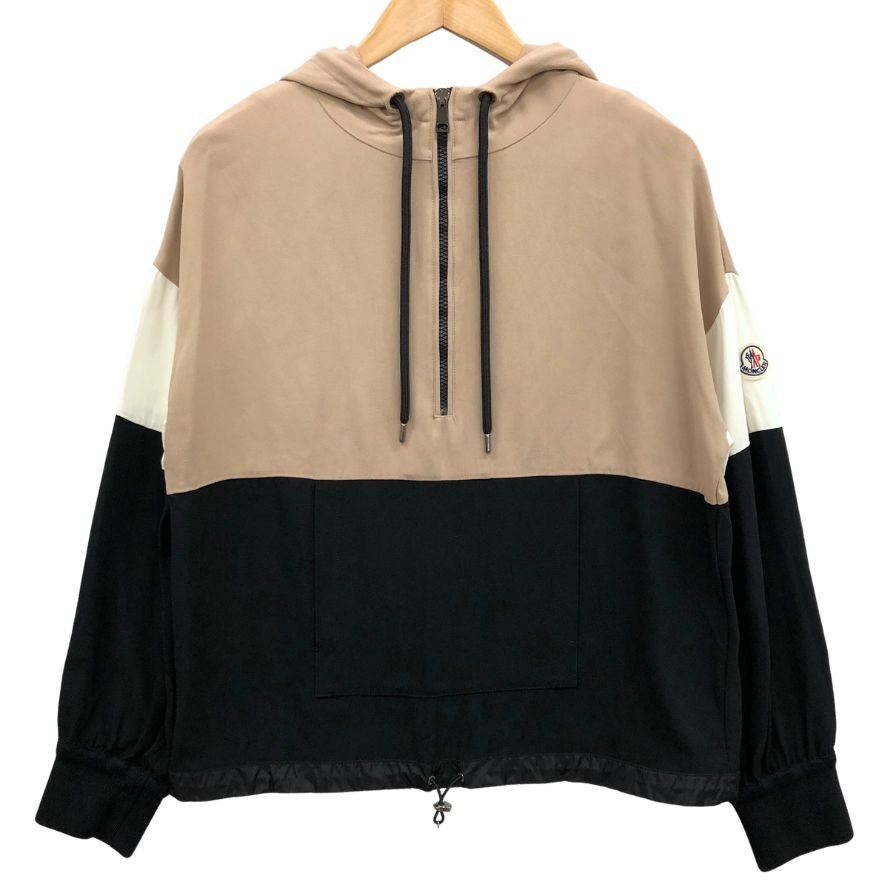 モンク軌跡 21AW ティーシャツパーカー CAMICIA アセテート×人絹 レディース 大きさ40 黒いこと×ベージュ G20932F00003 MONCLER【AFB50】【中古】