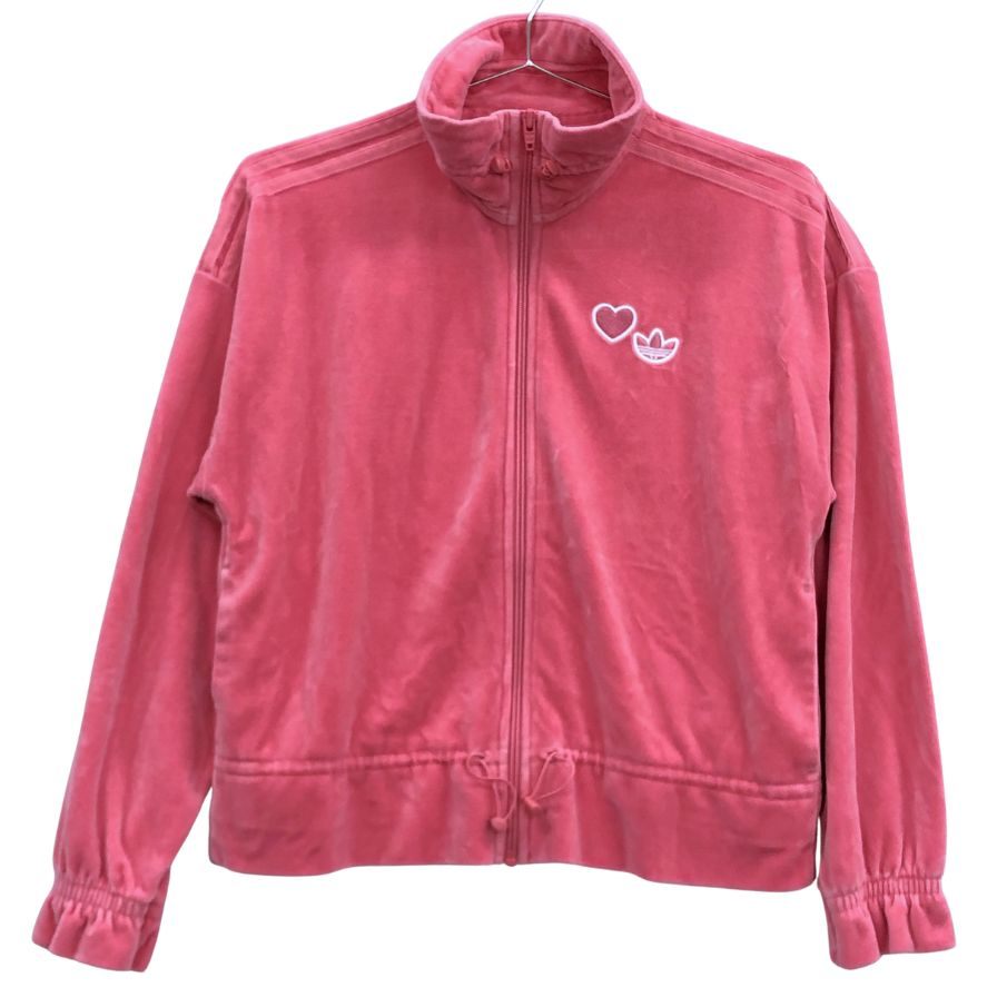 adidas ピンク ジップアップジャケット刺繍ロゴ　背面ロゴ　L 新品】韓国限定 adidas トラックジャケット 刺繍ロゴ ピンク×ブラウン
