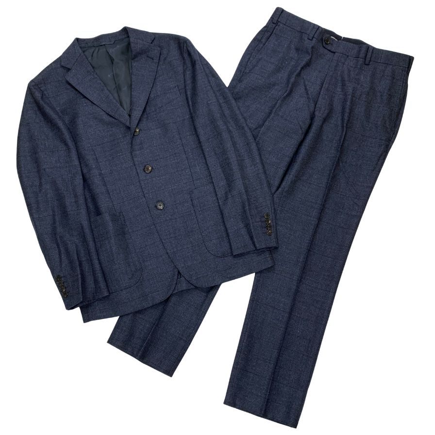 00s-日本製 Papas+ パパスプラス ジップジャケット リネン混 ネイビー パパスプラスPapas+ リネンコットンパッチポケットジャケット 紺