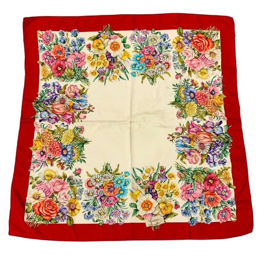 2503-191｜グッチ スカーフ シルク グリーン 花柄 GUCCI - 2503-191｜グッチ スカーフ シルク グリーン 花柄の通販