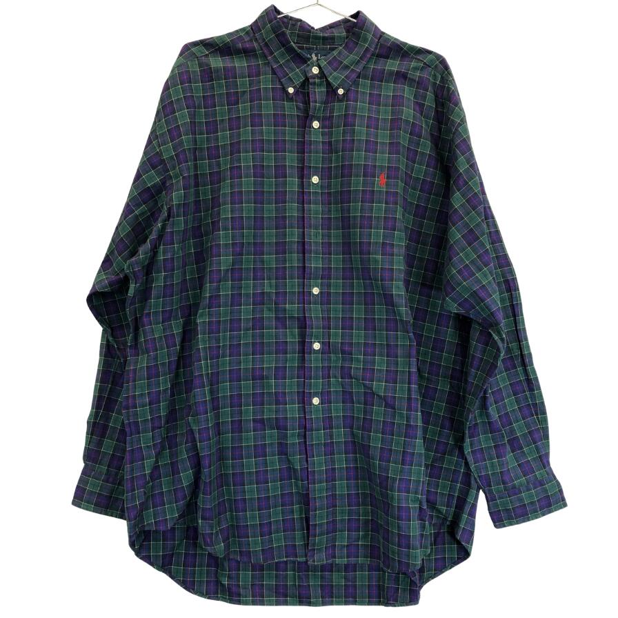 ポロラルフローレン 90S ボタンダウンシャツ タータンチェック ネイビー系 メンズ サイズXL Polo Ralph Lauren【AFB35】【中古】｜ストックラボ