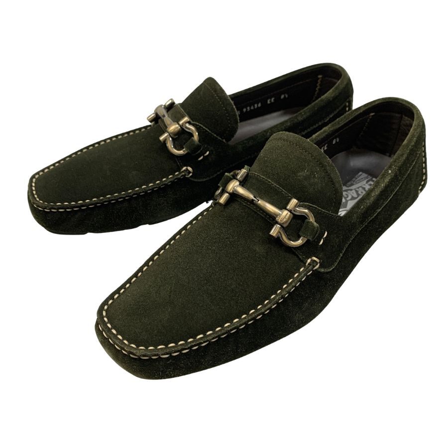 フェラガモ ドライビングシューズ スエードクロス PARIGI 黒いこと UK8.5 メンズ Ferragamo 約26.5糎【AFD9-2】【中古】