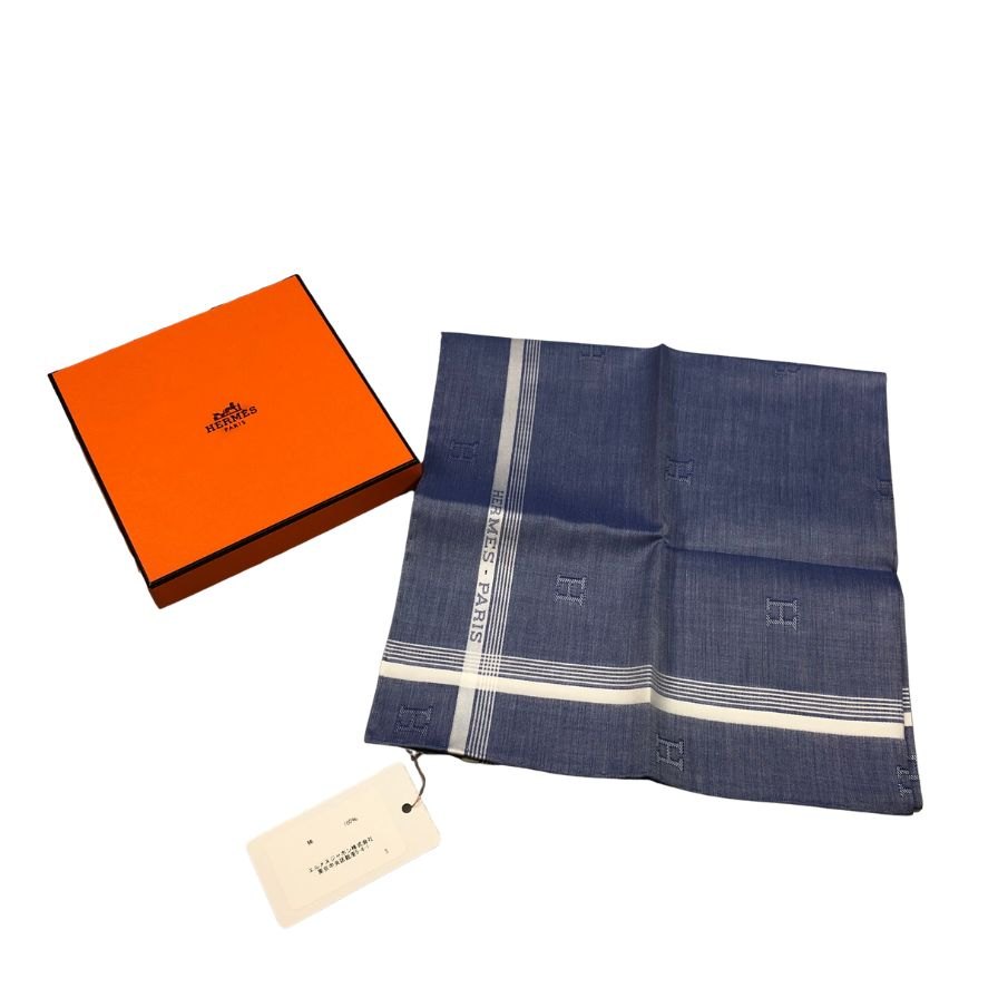 HERMES Hロゴ タオルハンカチ ネイビー HERMES タオルハンカチ ブルー