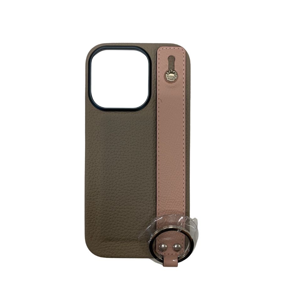 ボナベンチュラ iphone入れもの 16PRO相応う 輪っか付き添い人 バイ色合い グレージュ×サクラ色 しろがね色金具【AFI18-2】【中古】
