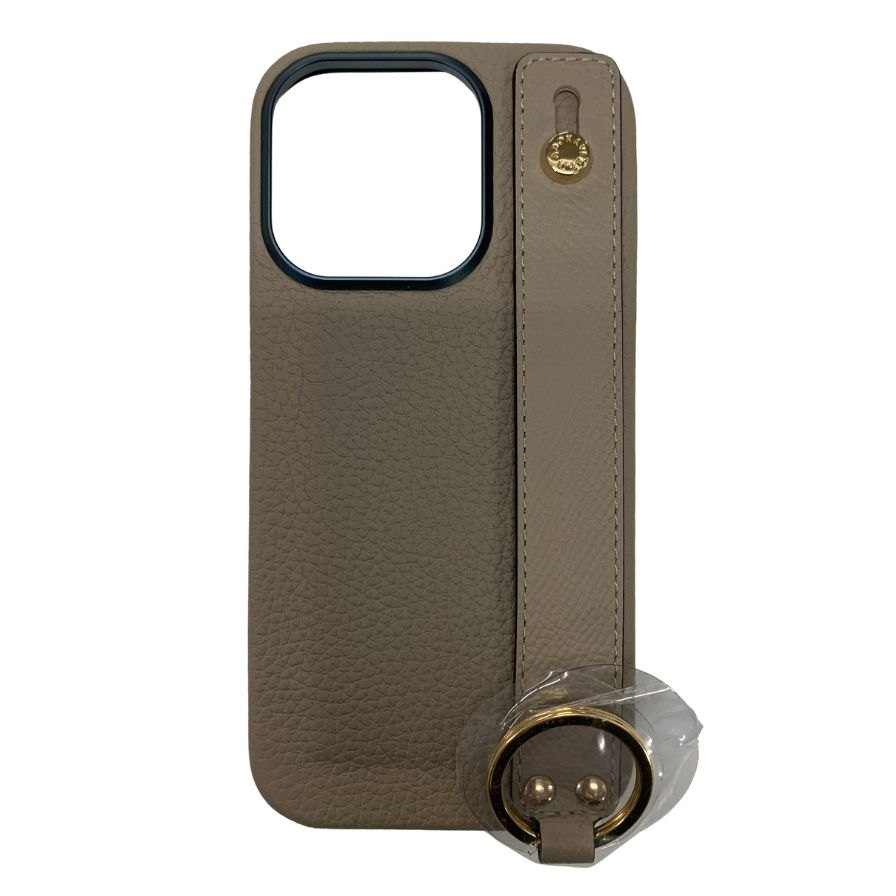 ボナベンチュラ iphone入れもの 16PRO相応う 輪っか付き添い人 グレージュ ゴールド金具【AFI18-3】【中古】