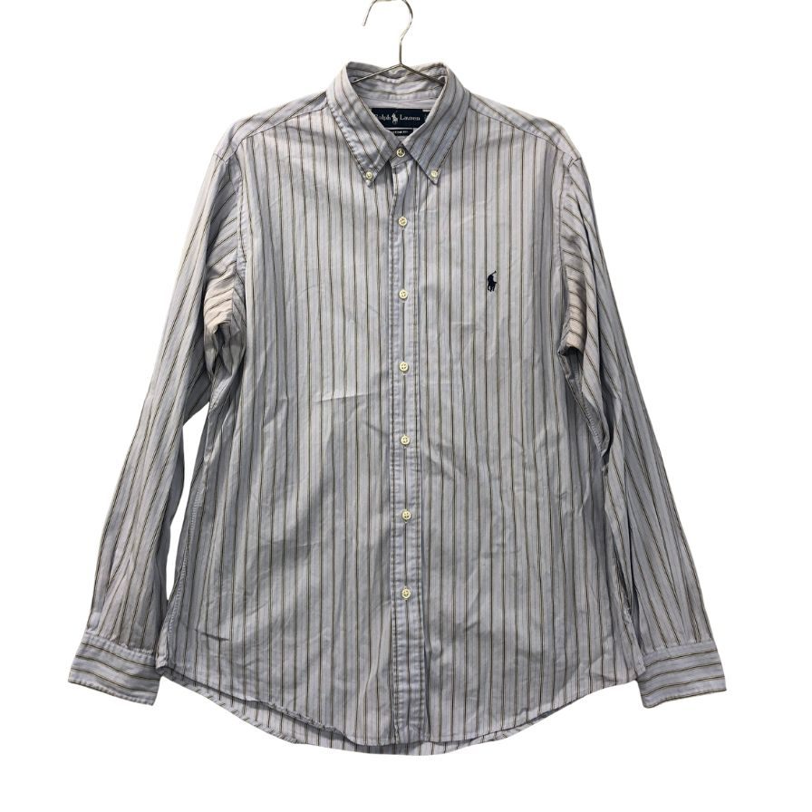 ラルフローレン ボタンダウンシャツ 90S 縞模様 青色系 メンズ 大きさL Ralph Lauren【AFB51】【中古】