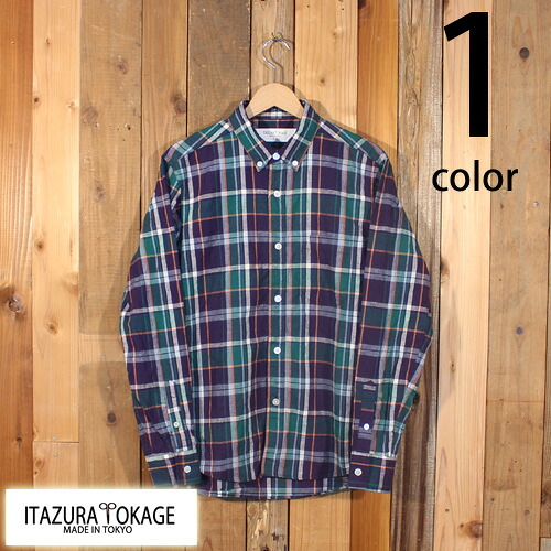 イタズラトカゲ Itazura Tokage 綿麻 オーバーチェック ボタンダウン シャツ 長袖 日本製 国産 20-SS-089|STOCKMAN MARKET ONLINE STORE