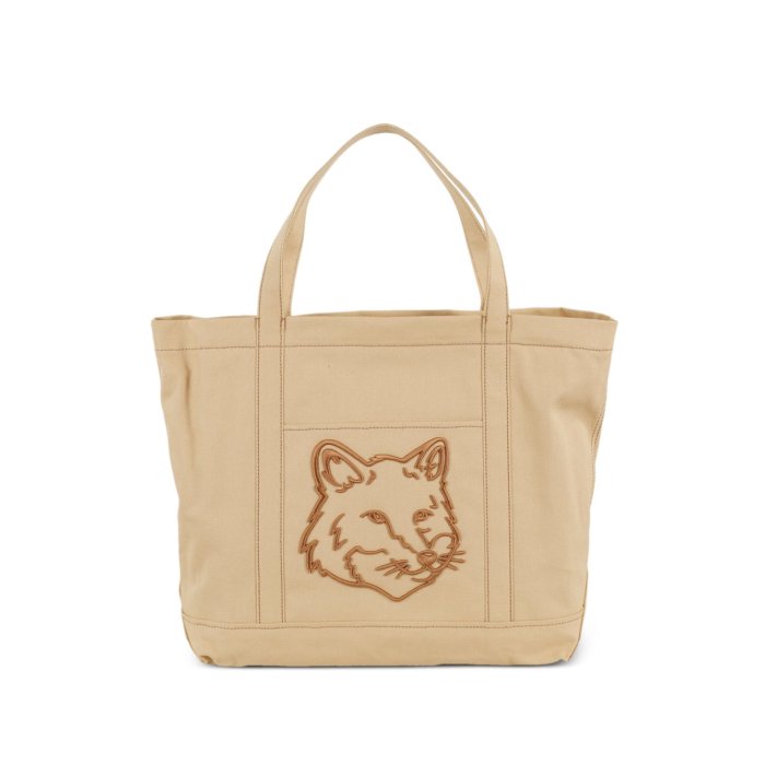 Maison Kitsuné オリーブグリーン トートバッグ Maison Kitsunéのグリーン XL フォックスヘッド トートバッグが
