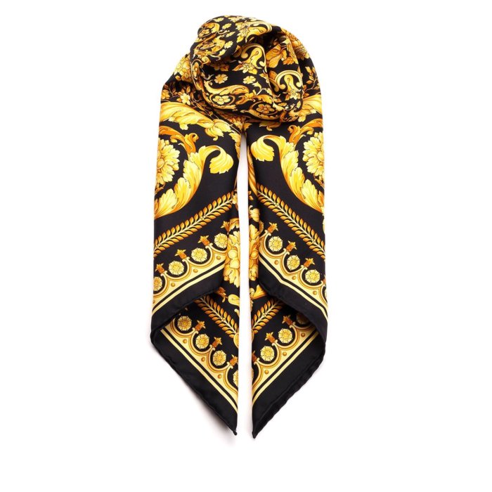 大判☆VERSACE☆ヴェルサーチ☆バロックストール☆スカーフ☆ブルー×ゴールド 大判☆VERSACE☆ヴェルサーチ☆バロックストール☆スカーフ