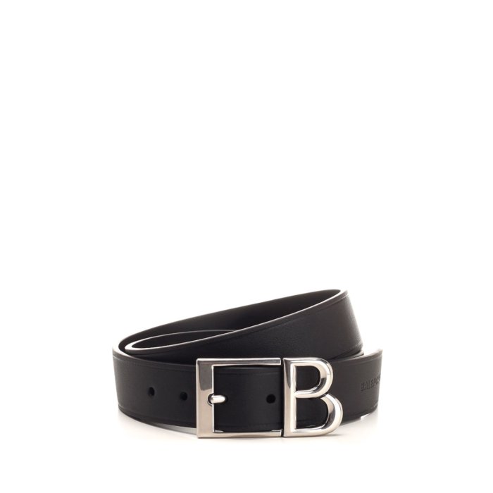 BALENCIAGA ブラックベルト ダブルBロゴ 公式の Balenciaga ブラックレザーベルト メンズ ダブルBロゴ