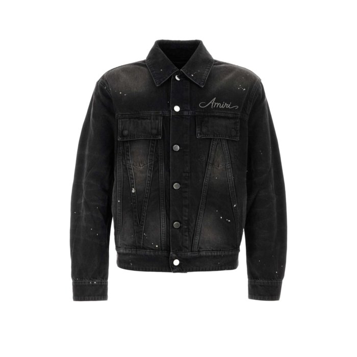 極美品　Amiri　アミリ　MA QUAD　ロゴ　シルク　サテン　スタジャン　黒 極美品 Amiri アミリ MA QUAD ロゴ シルク サテン スタジャン 黒