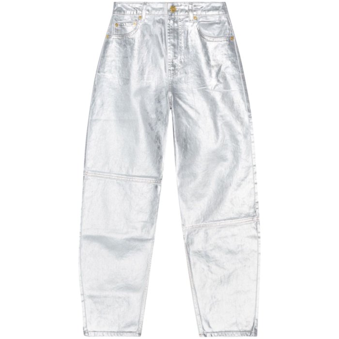【新品未使用】GANNI オーガニックコットンデニム白 WOMAN フラワーコットンデニムパンツ [WHITE]