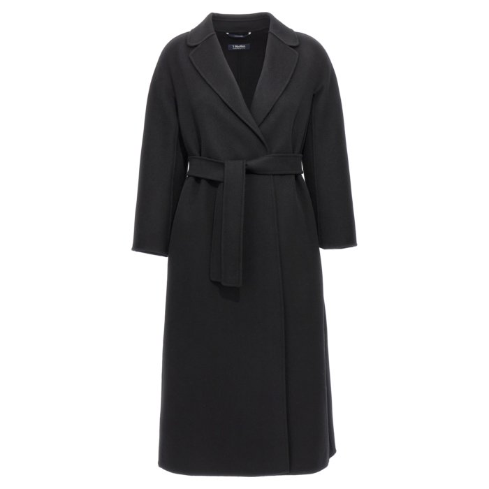 マックスマーラ カシミヤ100% ロングコート 黒 ベルト ダブル 白タグ