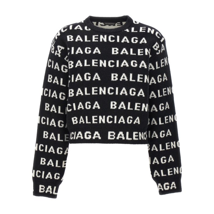 【美品】BALENCIAGA ブラック ロゴ ジャガード カーディガン BALENCIAGA (バレンシアガ) Multi Logo Cardigan マルチロゴ 総