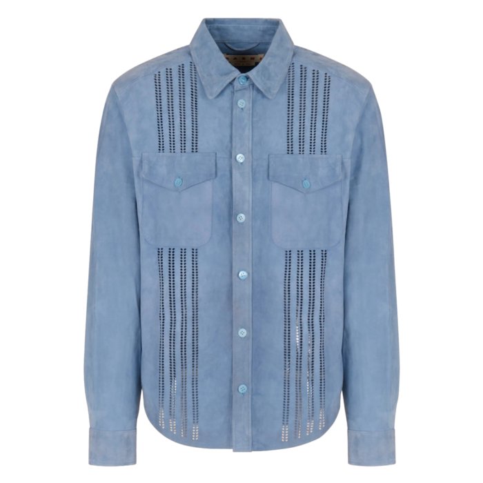MARNI メンズ シャツ ブルー オーガニックポプリン製シャツ マルニメンディング入り | Marni