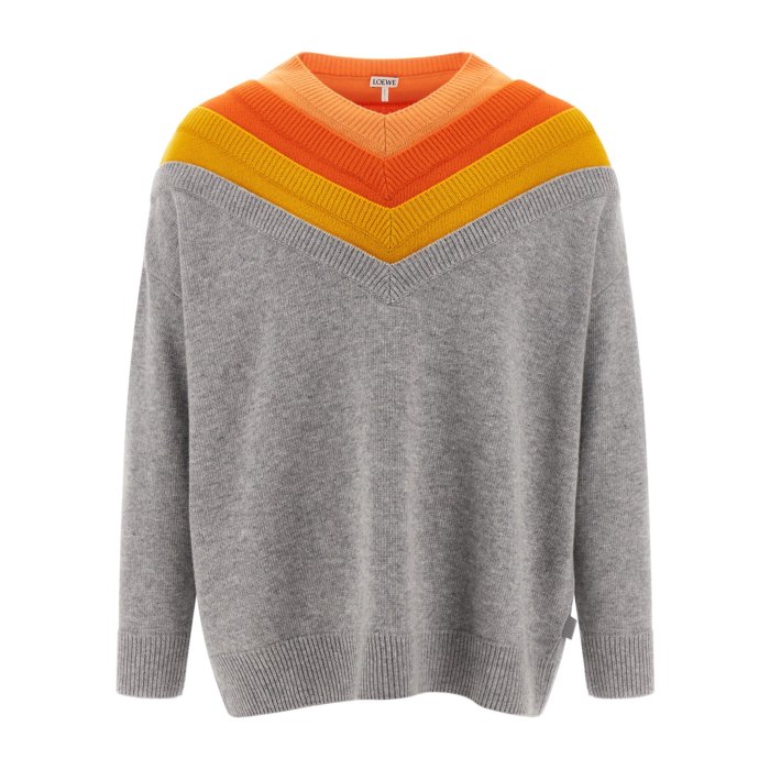 LOEWE ロエベ 23AW バイカラー Vネックケーブル編みニット セーター LOEWE ロエベ 23AW バイカラー Vネックケーブル編みニット セーター