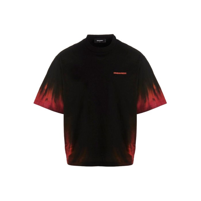 Tシャツ・カットソー D SQUARED2 COTTON JERSEY \"D2 FLAME\" T-SHIRT Dsquared2 Flames-Print SLOUCH FIT T-shirt men - Glamood Outlet