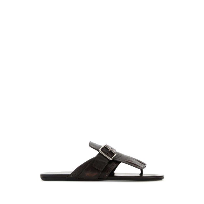 Prada プラダ レディース サンダル 1Y961NFA005070F0003 Dark brown leather Shuffle thong slippers Brown 36 36.5 37 37.5 38 38.5 39 39.5 40 41 【送料無料・関税込】画像