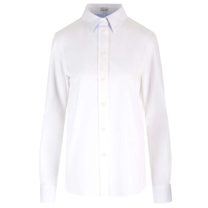 LOEWE ロエベ　レディース　シルクアンドコットンクロップドシャツ ロエベ シャツ ブラウス クロップド シャツ ロゴ カーキグリーン