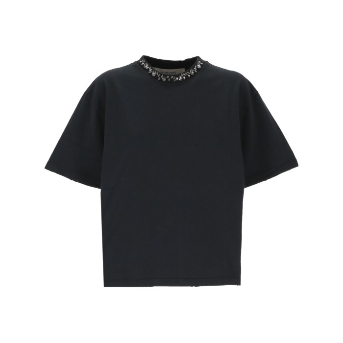 GOLDEN GOOSE - GOLDEN GOOSE / ゴールデングース | GOLDEN HAPPENS コットン クルーネック ロゴ 両面プリント Ｔシャツ カットソー | S | ブラック | レディース GOLDEN GOOSE - GOLDEN GOOSE / ゴールデングース | GOLDEN