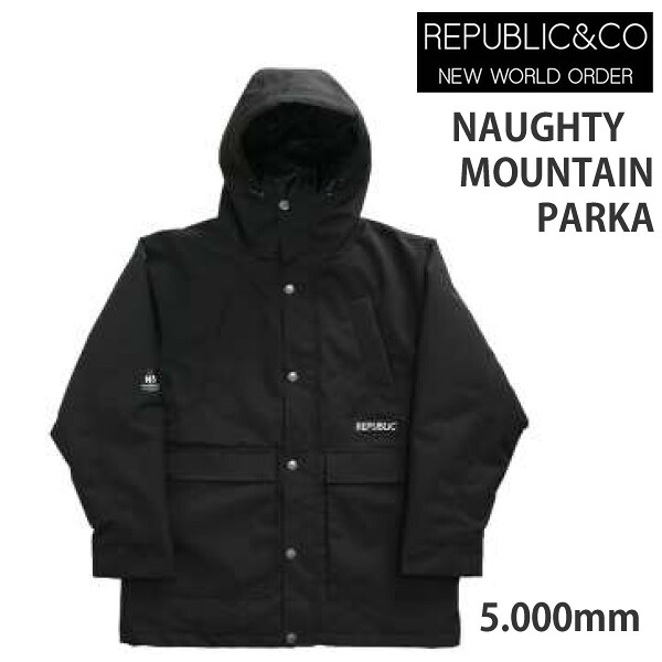 【7/25まで★3000円以上で300円OFFクーポン】●処分価格！！REPUBLIC 　リパブリック　スノーボード ウェア ●Mサイズのみ NAUGHTY MOUNTAIN PARKA -jacket / ブラック (2025,24-25) スノーボード　ジャケット 【C1】【s7】｜スノーボードＳＴＯＭＰ