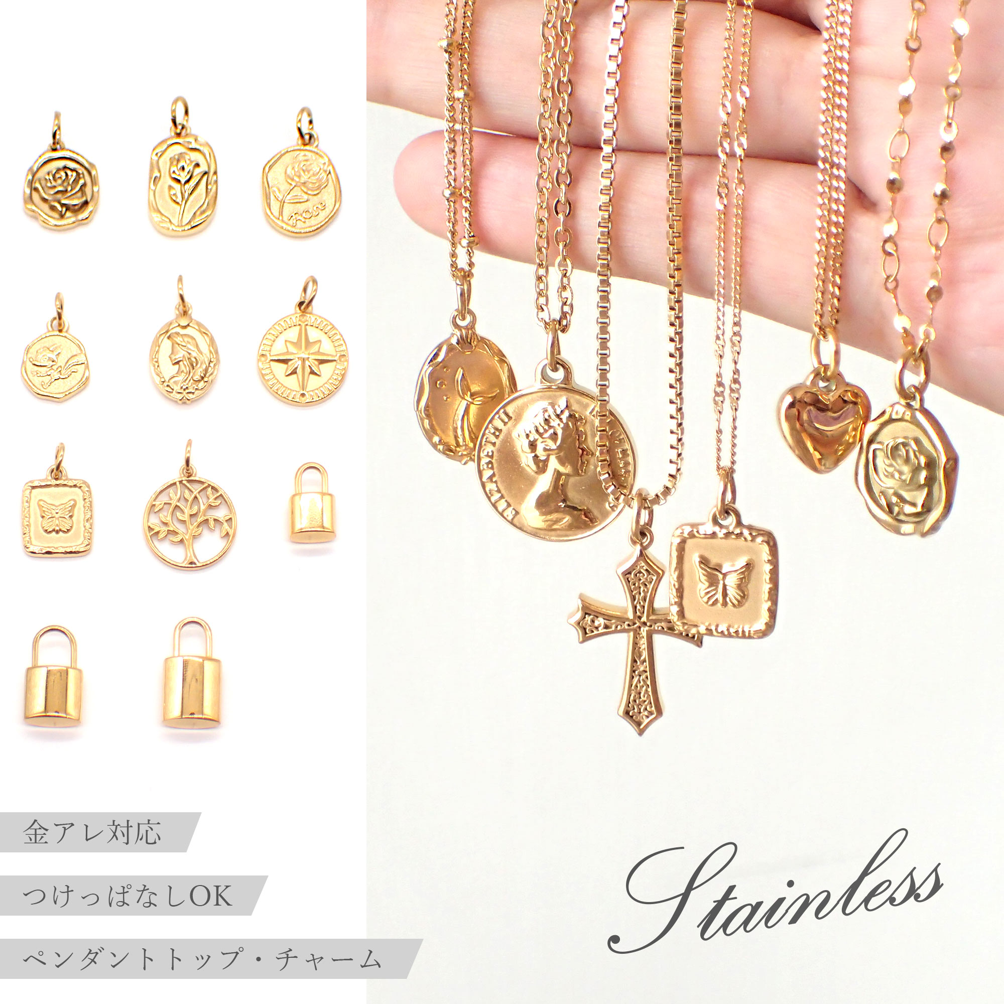 美品 アミジェダ メダイ 馬蹄 ネックレス チャーム5個 ゴールド Amijed - amijed アミジェダ ネックレス メダイの通販 by saku