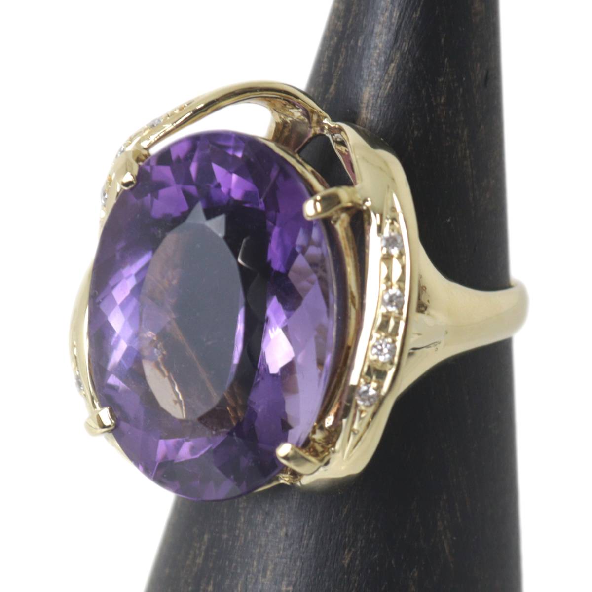【中古】 大粒 23.11ct アメジストリング K18 18金×アメジスト×ダイヤモンド0.11ct YG イエローゴールド 約16.5号 重量約16.9g NT 磨き仕上げ品 Aランク|ブランドショップ リバース