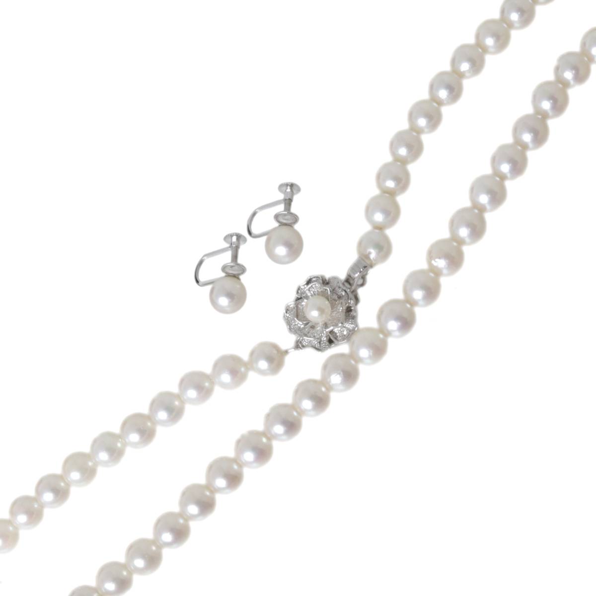 【中古】 パールネックス 6.5~6.8mm珠 イヤリング 7mm珠 セット 本真珠×金具SILVER/K14WG ピンク系オフホワイト 首周り約42.5cm 重量約29.4g NT Bランク|ブランドショップ リバース
