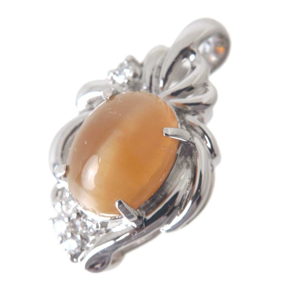 【中古】 天然オパールキャッツアイ 2.46ct ペンダントトップ Pt900 プラチナ900 ダイヤモンド 全長約21mm 重量約4.2g NT 磨き仕上げ品 Aランク