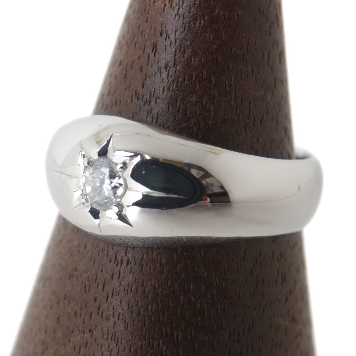【中古】 月形甲丸リング ダイヤ 0.328ct 後光留 Pt900 プラチナ900 23号 重量15.6g NT 磨き仕上げ品 Sランク|ブランドショップ リバース