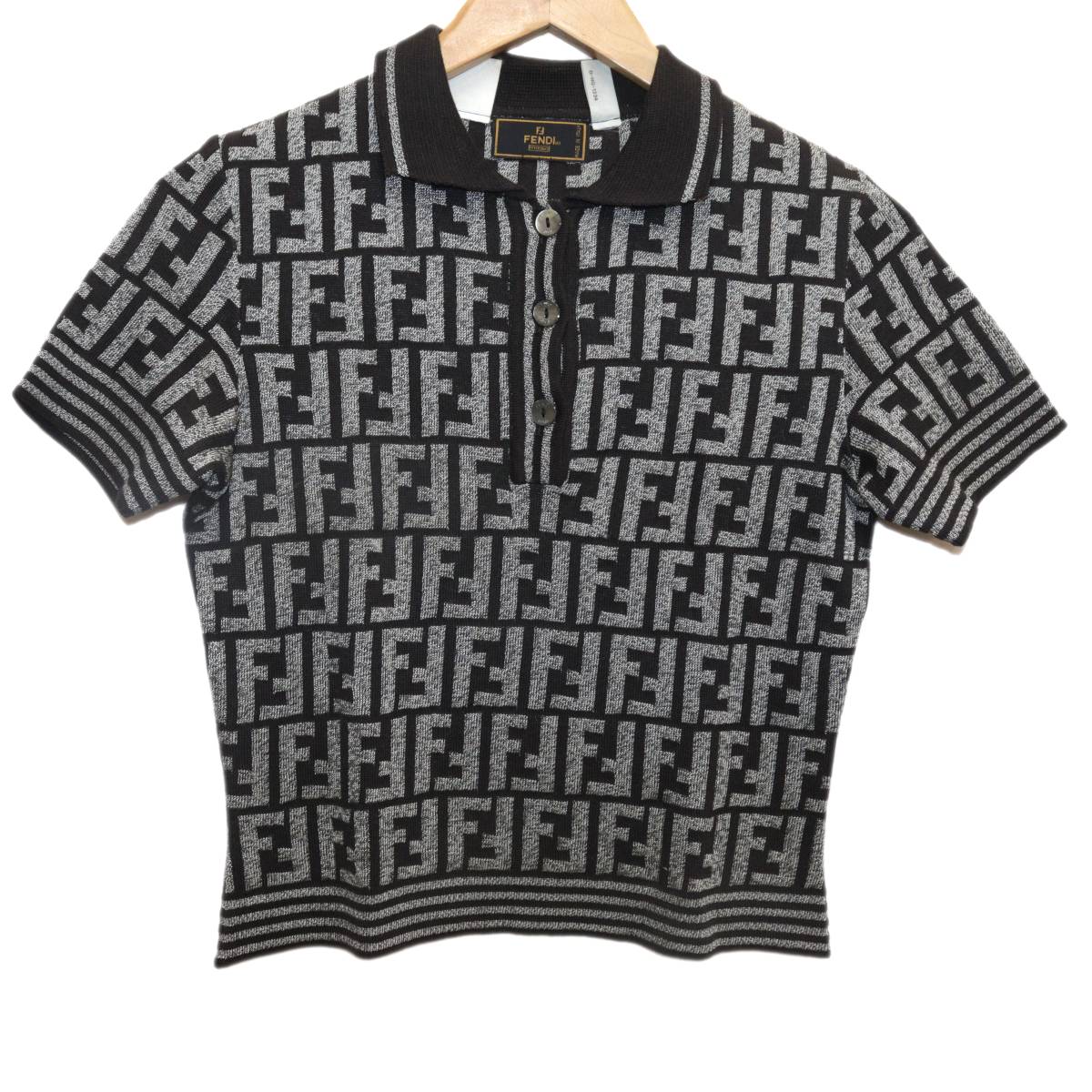 FENDI - 90s FENDI フェンディ ロゴ ズッカ柄 パイル ポロシャツ FENDI - 90s FENDI フェンディ ロゴ ズッカ柄 パイル ポロシャツ