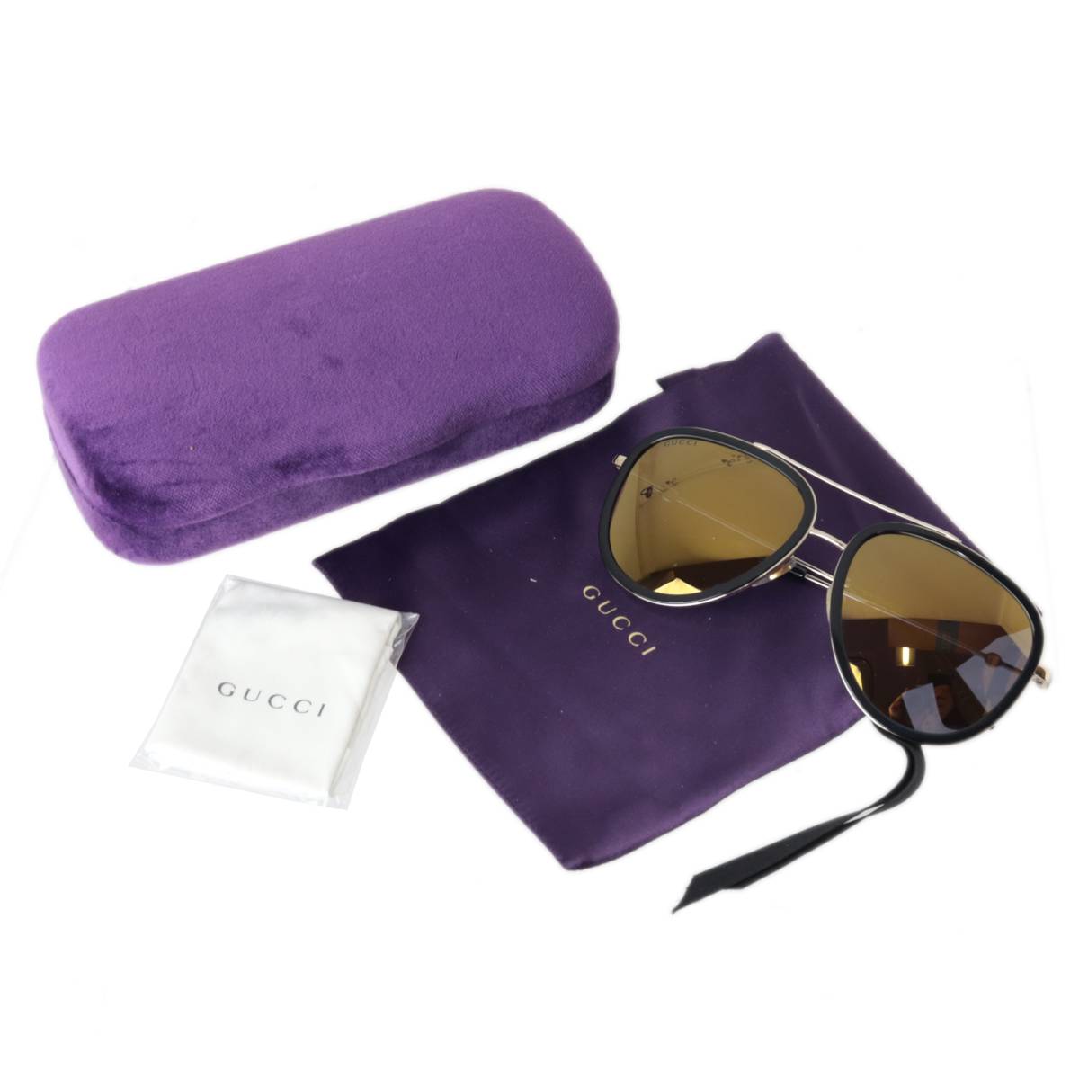 【中古】 GUCCI グッチ 黒眼鏡 ティアドロップ ゴールド水飲み ゴールド×黒いこと GG0062S 001 NT-mi 美品 A位置付ける バッグ・小物・ブランド雑貨-眼鏡・サングラス-サングラス