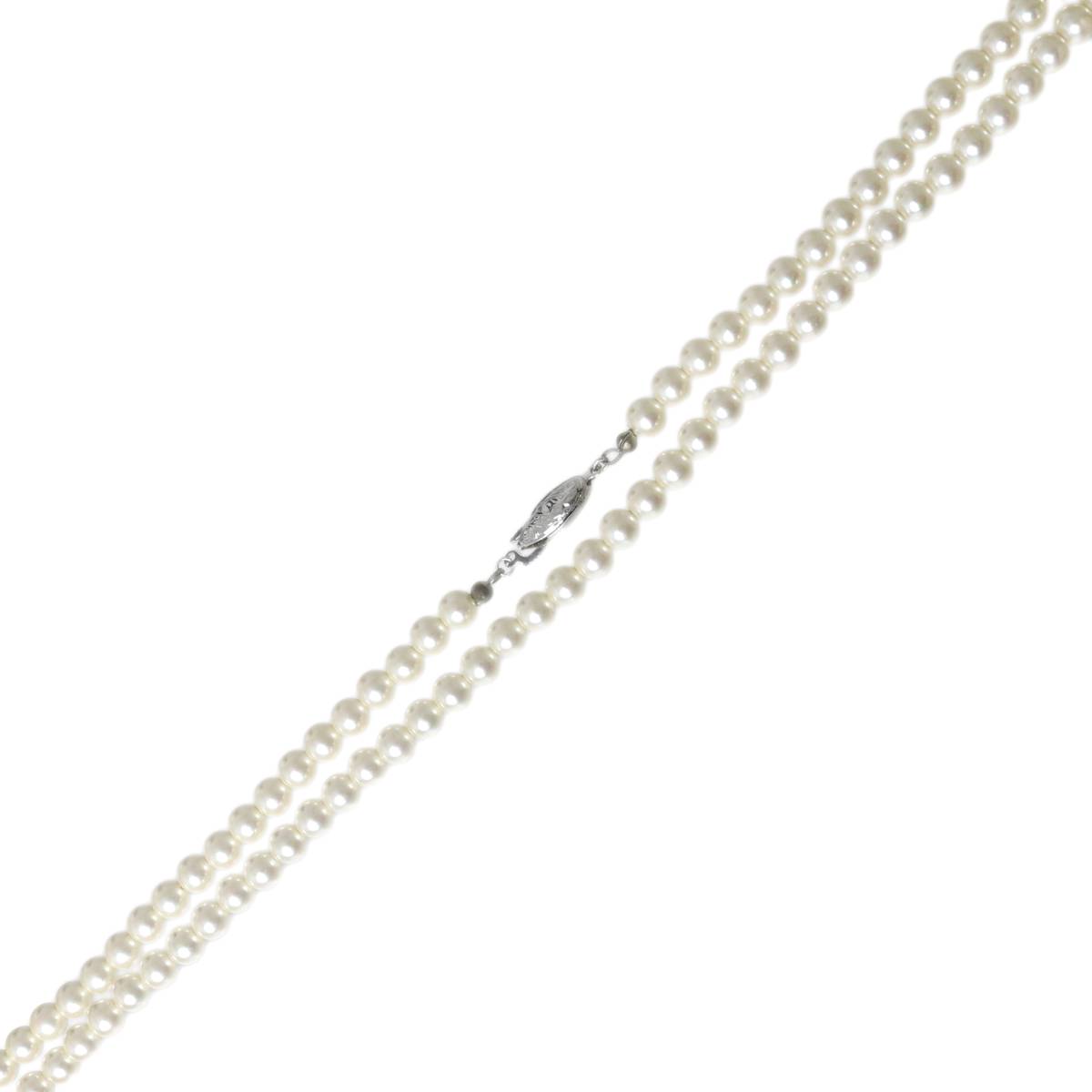 【中古】 パールネックレス ロング 本真珠×金具G.SILVER グリーン系ベージュ 首回り約79cm パール6mm珠 重量約30.5g NT Bランク
