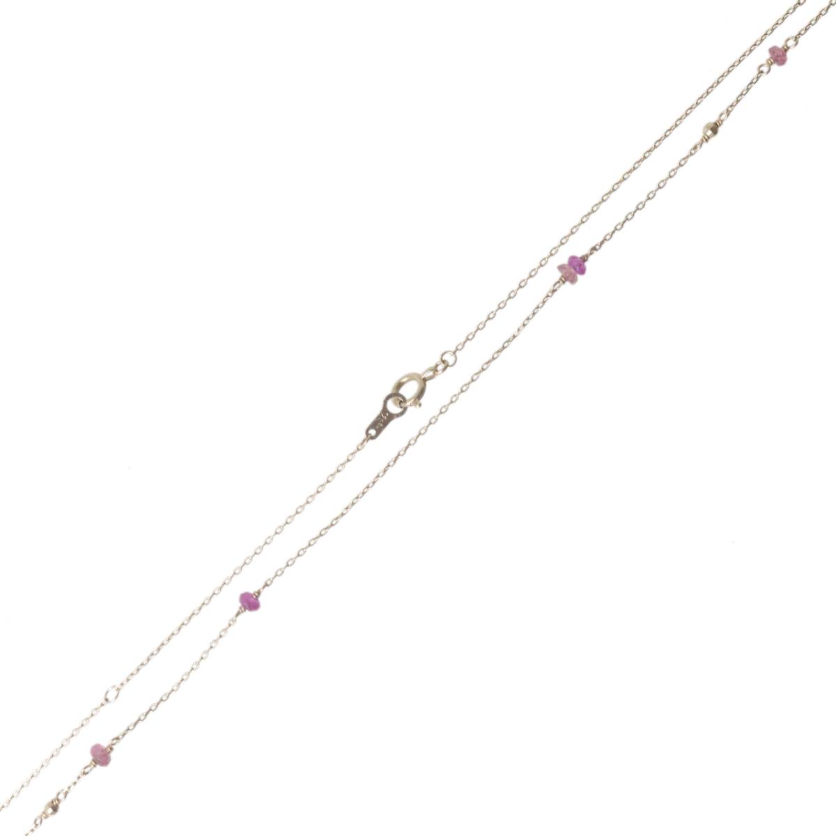 【中古】 agete アガット カラーストーン ステーションネックレス 小豆チェーン K10YG 10金×カラーストーン 首周り約45cm 重量約1.0g NT Bランク
