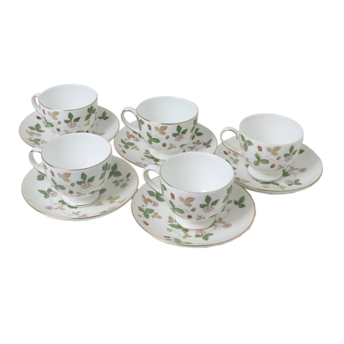 【中古】 WEDGWOOD ウェッジウッド 優勝杯\u0026平円盤 5客仕掛ける ワイルドストロベリー Bone China 平円盤：差しわたし14.8糎 優勝杯：差しわたし85×胴高70(粍) NT B序列付ける