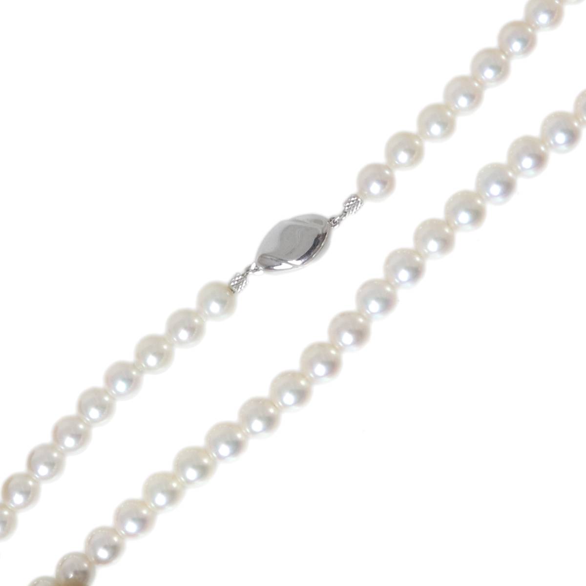 【中古】 パールネックレス 本真珠×金具SILVER グリーン系ホワイト 首回り約38.5cm 真珠7~7.2mm珠 重量約29.5g NT ABランク