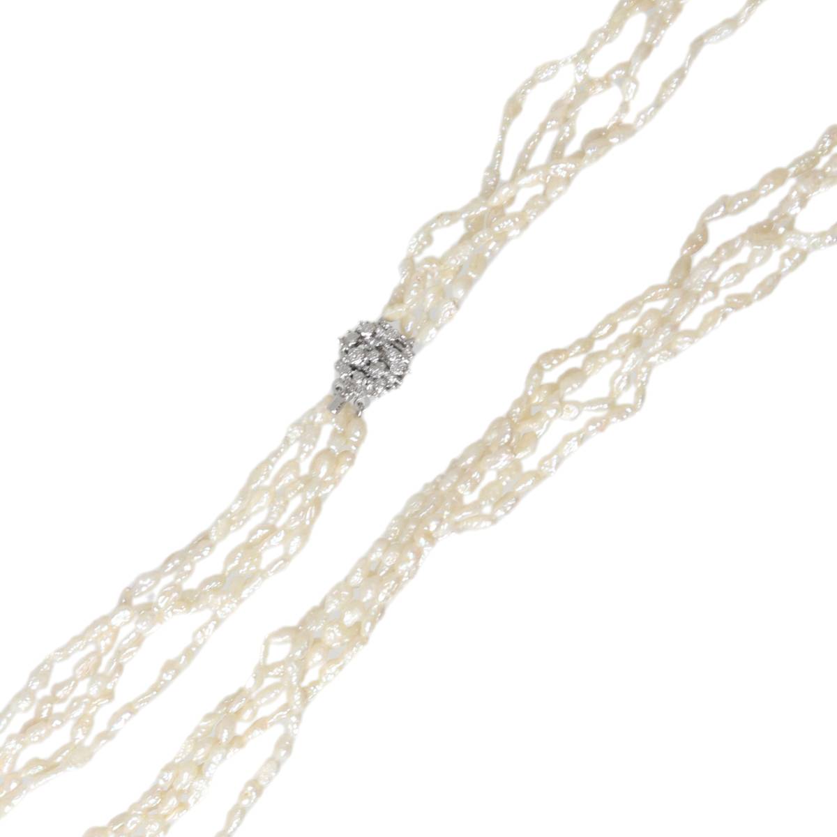 【中古】 5連 淡水パールネックレス ケシパール 淡水真珠×金具SILVER 首回り約56cm 幅約3mm 重量約38.6g NT Bランク