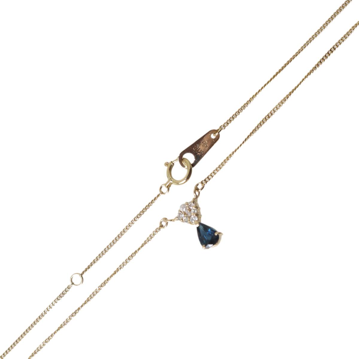 【中古】 サファイア ペンダントネックレス K18 18金 サファイア0.46ct ダイヤモンド0.11ct 首周り約41.5cmトップ：6.0×10.9(mm) 重量約2.7g NT Sランク