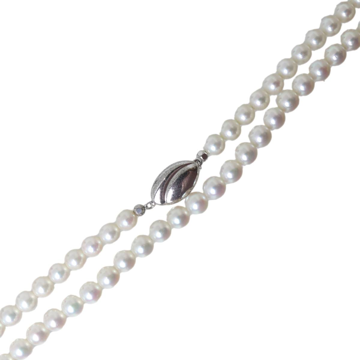 【中古】 パールネックレス 本真珠×金具SILVER グリーン系ホワイト 首周り約47.5cm パール：5.9~6.2mm 重量約27.5g NT Bランク