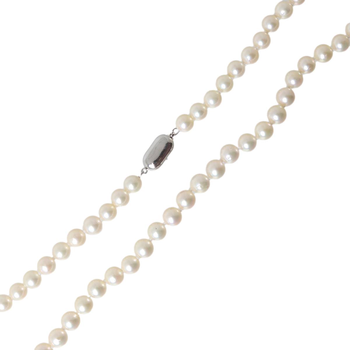 【中古】 パールネックレス 本真珠×金具SILVER ピンク系ベージュ 首周り約45.5cm パール約6.4~6.9mm珠 重量約28g NT Bランク