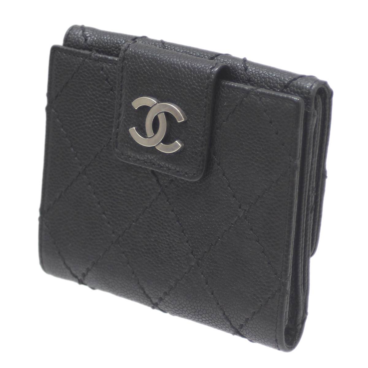 【中古】 CHANEL/シャネル ダブル引っかかり三つ折り紙入れ マトラッセ 黒いこと 10854447 ES AB序列付ける