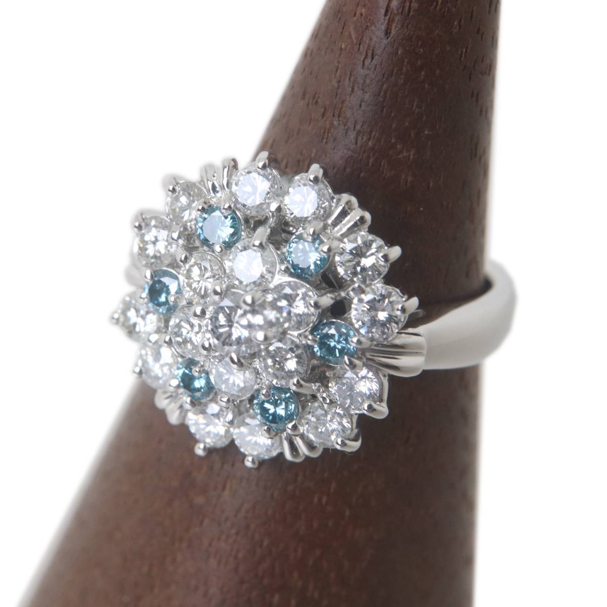 【中古】 Pt900 メレダイヤリング D\u003d1.66ct 青石\u003d0.34ct サイズ 12号 ES Aランク