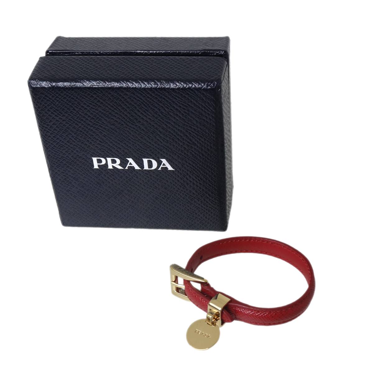 【中古】 PRADA/プラダ レザーブレスレット レッド&times;ゴールド 箱 ES Bランク｜ブランドショップ　リバース