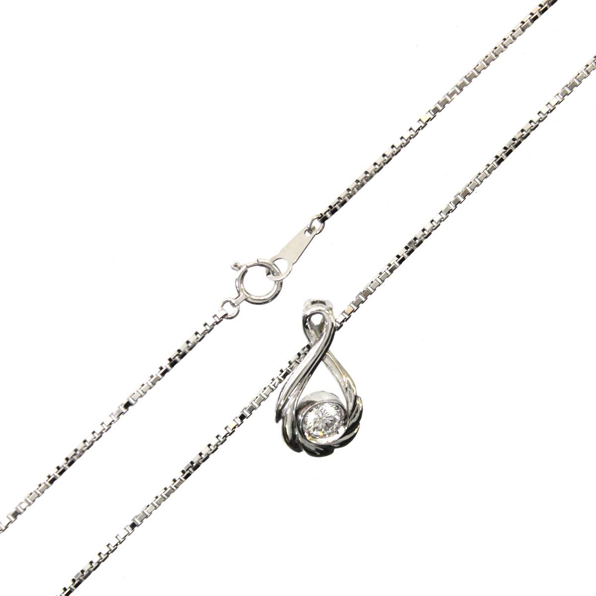 【中古】 Pt900 プラチナ ダイヤ ペンダントトップ 0.37ct刻印 Pt850ベネチアンネックレス 首周り45cm ES 磨き仕上げ品 Aランク