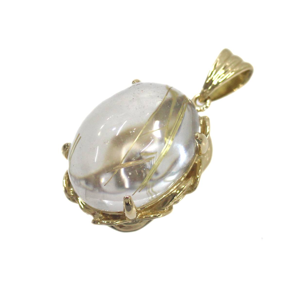 【中古】 K18ルチルクォーツ トップ 無色×YG 大粒ルチルクォーツ ペンダントトップ 33.34ct 重さ13.4g ES Bランク