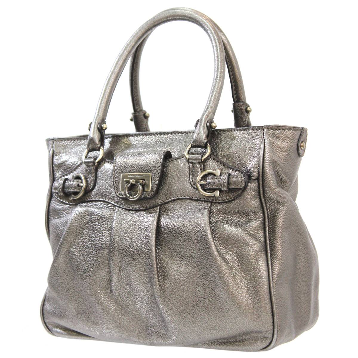 【中古】 Ferragamo/フェラガモ ガンチーニ ファスナー トートバッグ ハンドバッグ 21-7421 FS-is Bランク