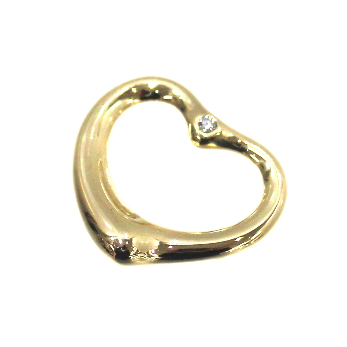 【中古】 Tiffany&Co./ティファニー オープンハート ペンダントトップ ダイヤ2P K18/18金 YG/イエローゴールド 約5.8g HO Bランク