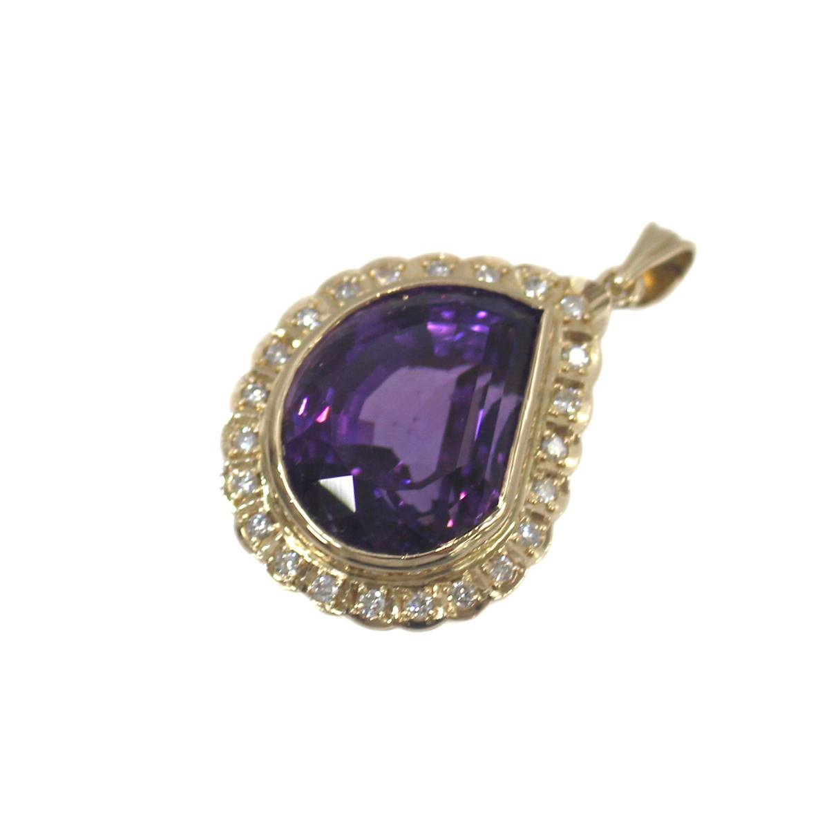 【中古】 K18/18金 天然アメシスト21.03ct ダイヤ0.37ct ペンダントトップ GGSJソーティングメモ付 IS 磨き仕上げ品 Sランク