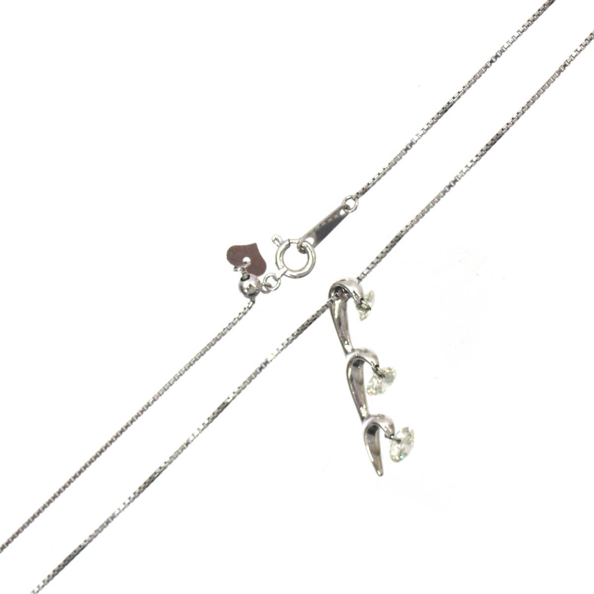 【中古】 K18WG/18金ホワイトゴールド 3連ダイヤペンダントトップ 1.00ct刻印 首回り44.5cm アジャスター付 首回り 最大44.5cm IS Bランク｜ブランドショップ　リバース